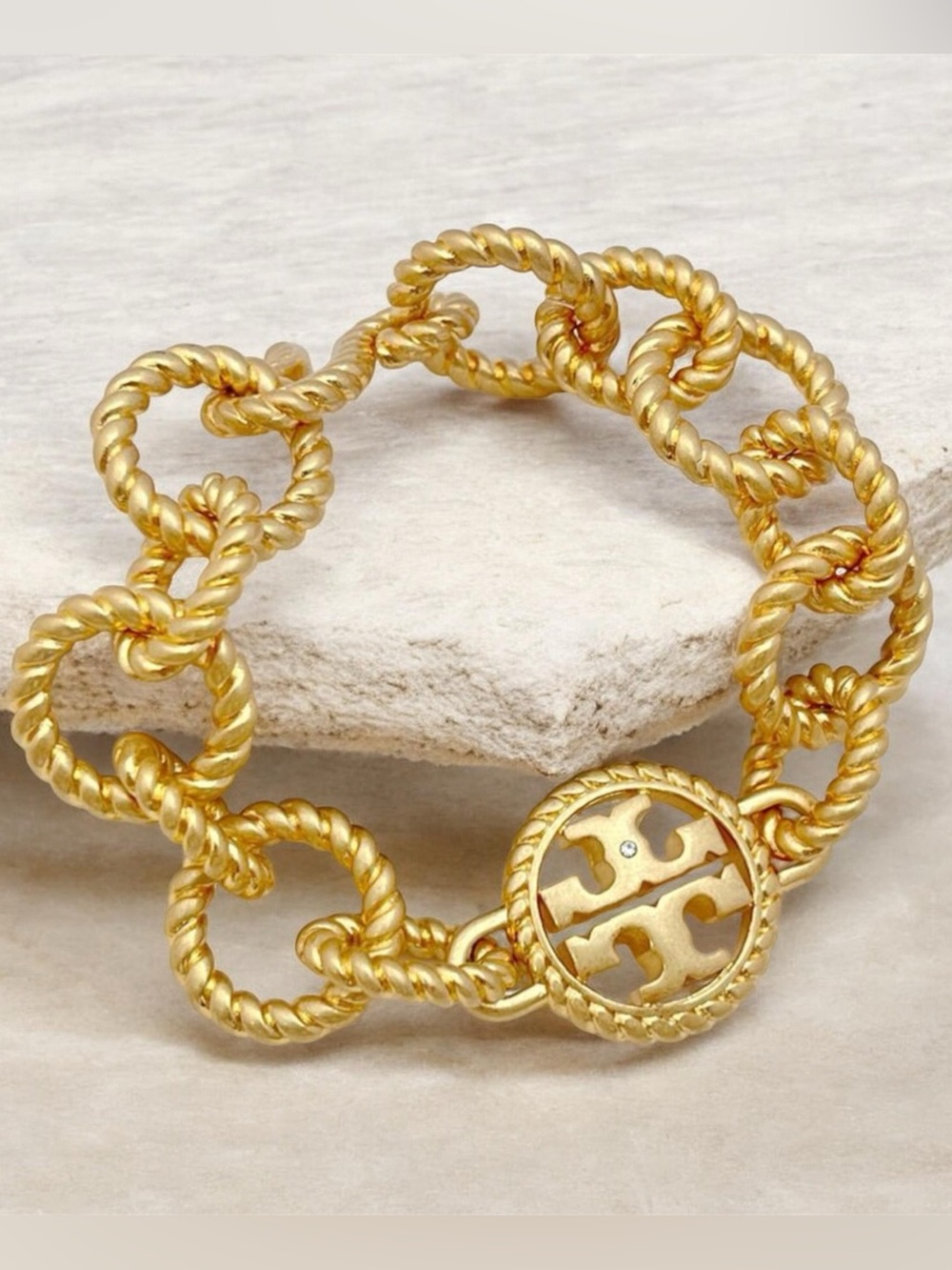 New TORY BURCH Gold Rope Chain Link Bracelet w/ Toggle Clasp with Tag